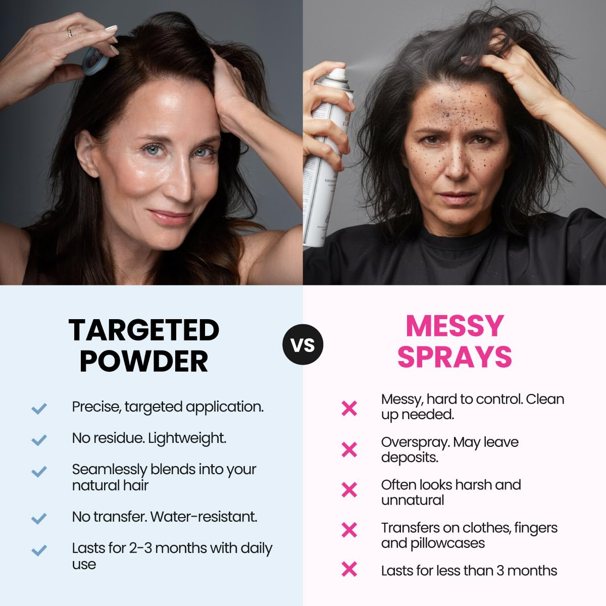 Prime Prometics Instant Coverage Hairline Powder for Mature Women – Covers Grays, Roots & Thinning Areas – Water & Sweat-Resistant – Natural, Fuller-Looking Hairline (Brunette)