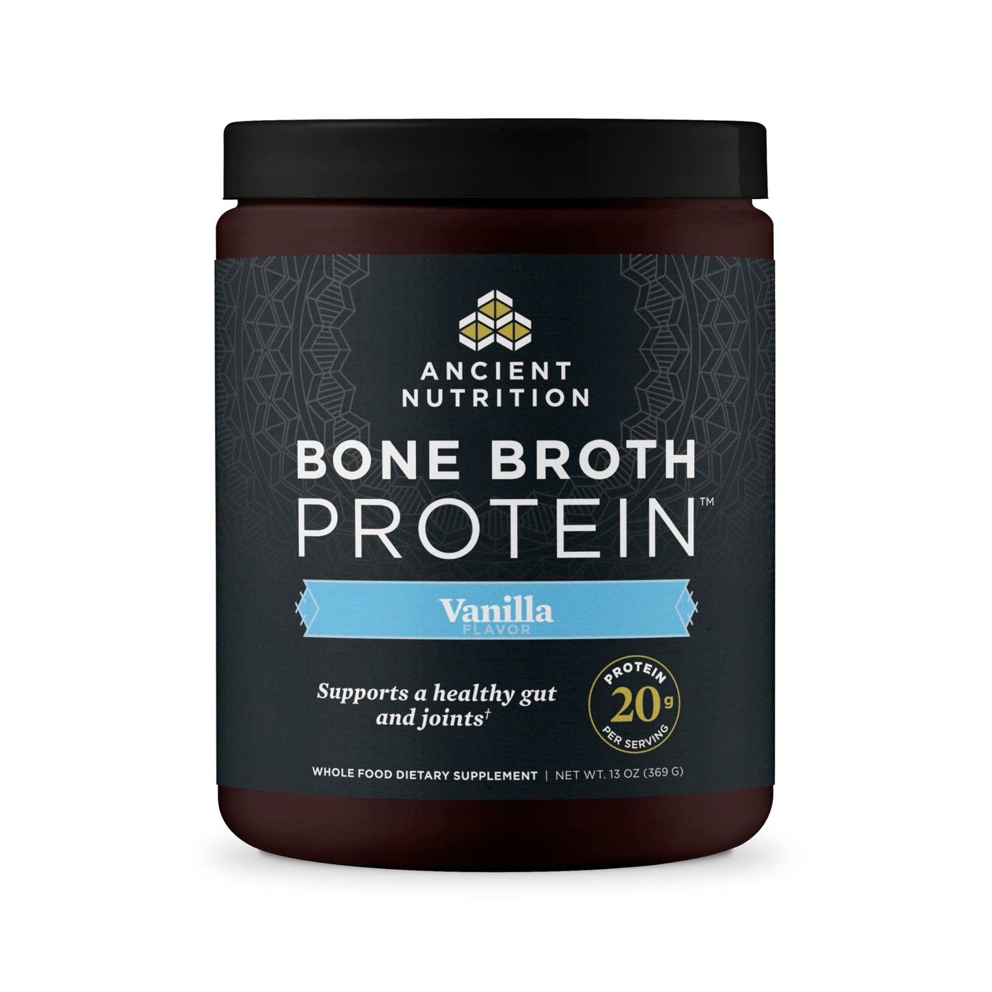 Ancient Nutrition Grass Fed Bone Broth Protein Powder, Vanilla | 20g Clean Protein, Grass-Fed & Pasture-Raised, Collagen Types I, II & III, Gut + Joint Support, 20 Servings