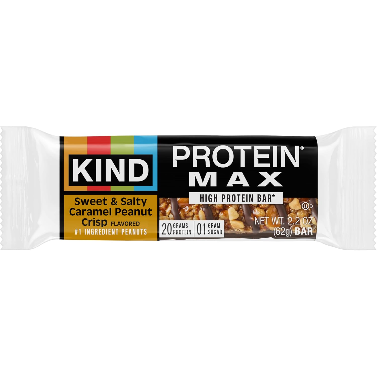 KIND Protein MAX Sweet & Salty Caramel Peanut Crisp Snack Bars, Keto Friendly, 20g Protein, 12 Count | A high-fiber, post-workout recovery boost with 20g protein and 1g sugar. These crispy, keto-friendly bars are gluten free.