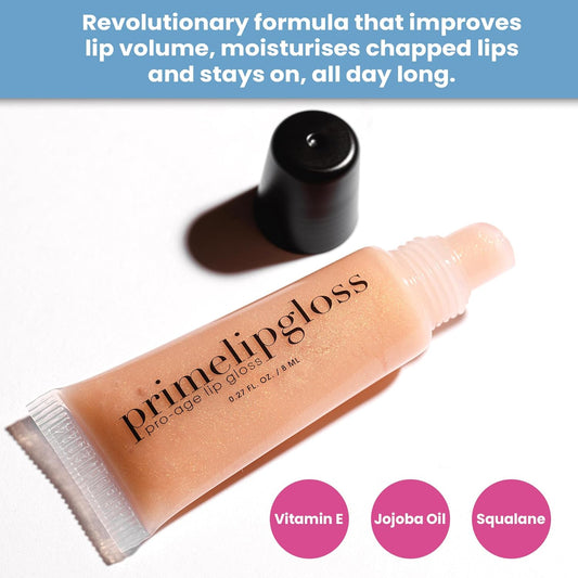 PRIME PROMETICS PrimeLip Gloss for Mature Women – Light, Non-Sticky, Plumping, Unscented, Hydrates & Heals – Pout into More Volume, Shine Lasts Long