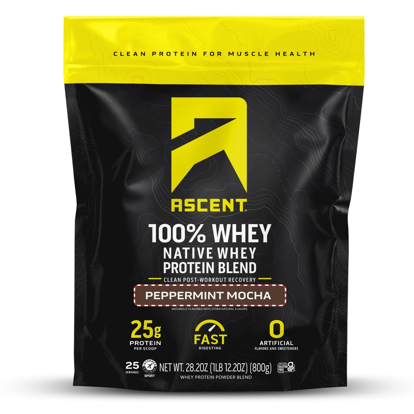 Ascent 100% Whey Protein Powder - Post Workout Whey Protein Isolate, Zero Artificial Flavors & Sweeteners, Soy & Gluten Free, 5.5g BCAA, 2.6g Leucine, Essential Amino Acids, Vanilla Bean 2 lb