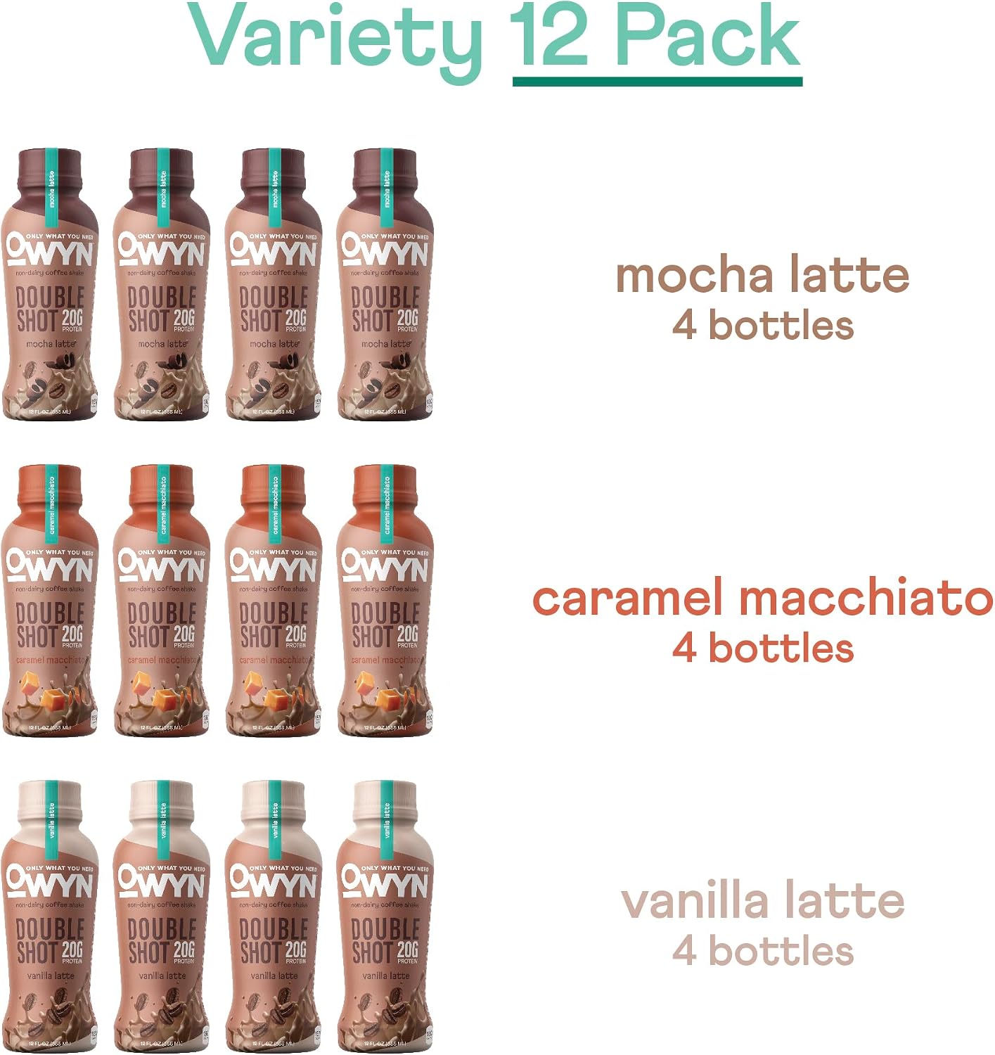 OWYN Only What You Need Double Shot 20g Protein Shake, Variety Pack, 12 Ct