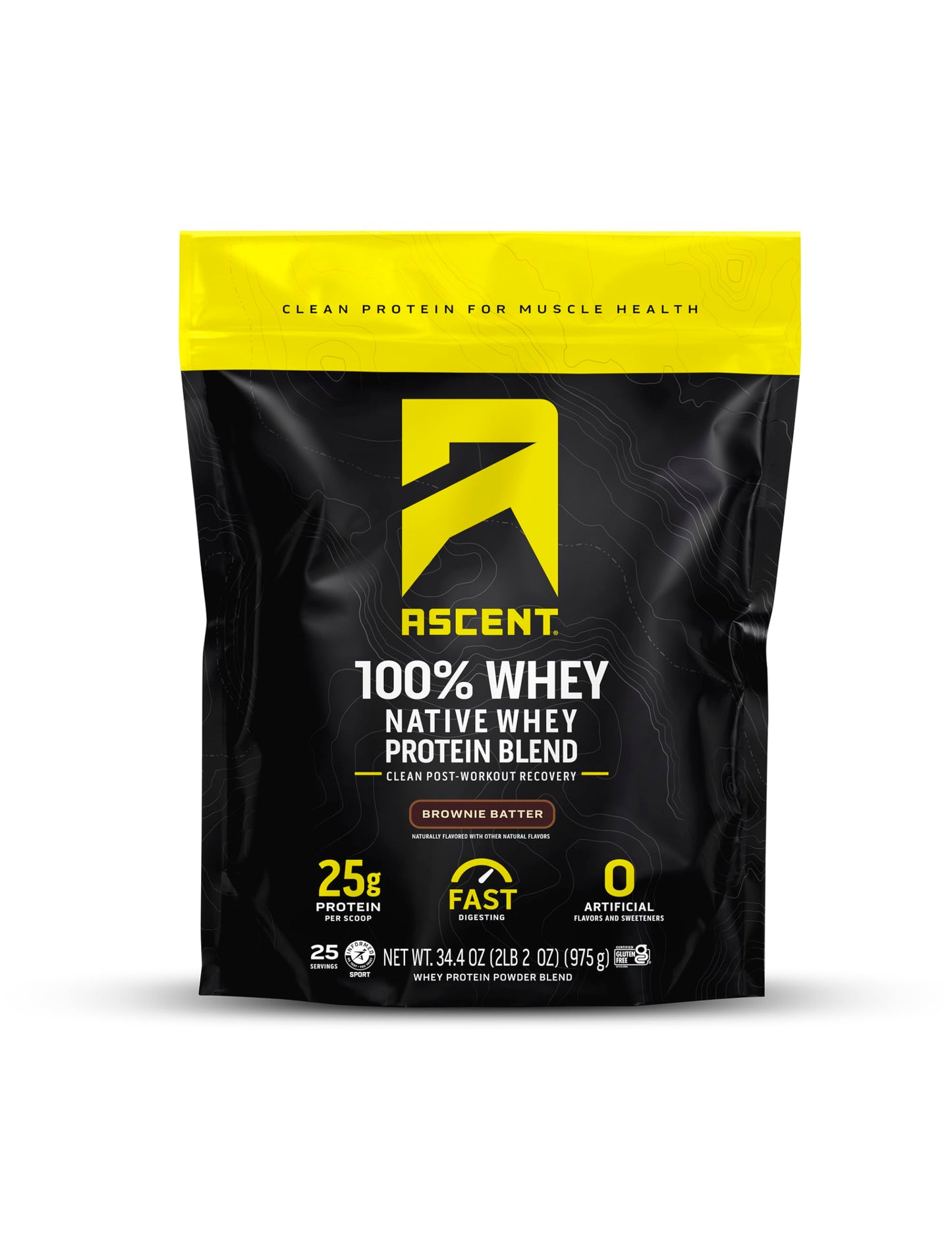 Ascent 100% Whey Protein Powder - Post Workout Whey Protein Isolate, Zero Artificial Flavors & Sweeteners, Soy & Gluten Free, 5.5g BCAA, 2.6g Leucine, Essential Amino Acids, Vanilla Bean 2 lb