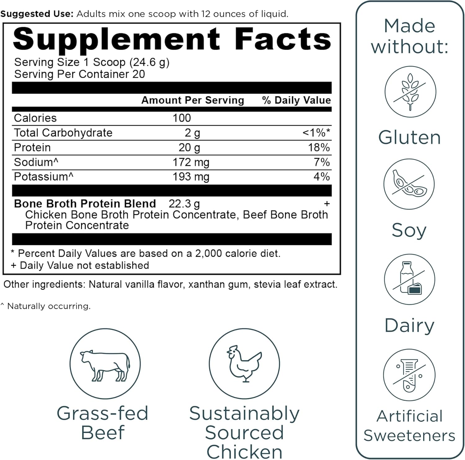 Ancient Nutrition Grass Fed Bone Broth Protein Powder, Vanilla | 20g Clean Protein, Grass-Fed & Pasture-Raised, Collagen Types I, II & III, Gut + Joint Support, 20 Servings