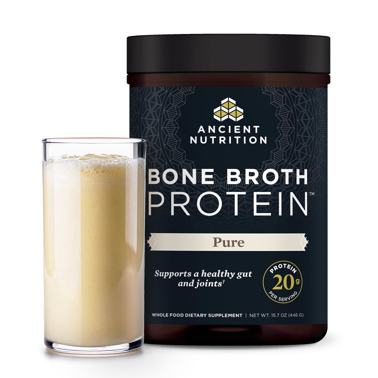 Ancient Nutrition Grass Fed Bone Broth Protein Powder, Vanilla | 20g Clean Protein, Grass-Fed & Pasture-Raised, Collagen Types I, II & III, Gut + Joint Support, 20 Servings