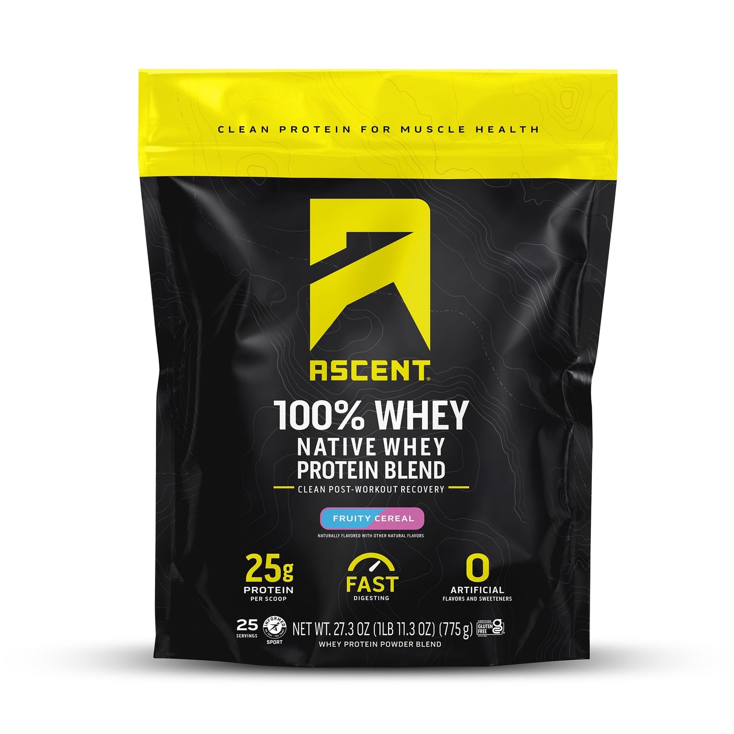 Ascent 100% Whey Protein Powder - Post Workout Whey Protein Isolate, Zero Artificial Flavors & Sweeteners, Soy & Gluten Free, 5.5g BCAA, 2.6g Leucine, Essential Amino Acids, Vanilla Bean 2 lb