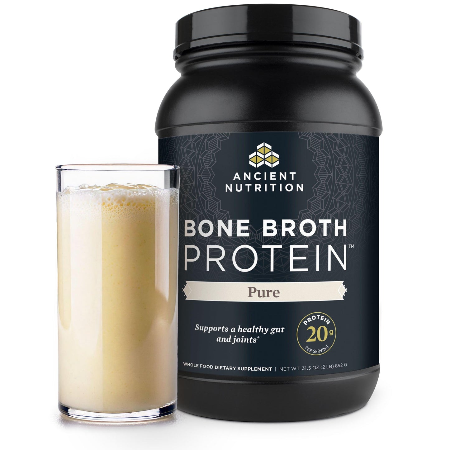 Ancient Nutrition Grass Fed Bone Broth Protein Powder, Vanilla | 20g Clean Protein, Grass-Fed & Pasture-Raised, Collagen Types I, II & III, Gut + Joint Support, 20 Servings