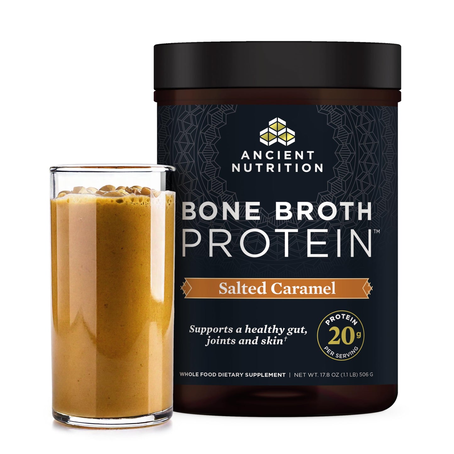 Ancient Nutrition Grass Fed Bone Broth Protein Powder, Vanilla | 20g Clean Protein, Grass-Fed & Pasture-Raised, Collagen Types I, II & III, Gut + Joint Support, 20 Servings