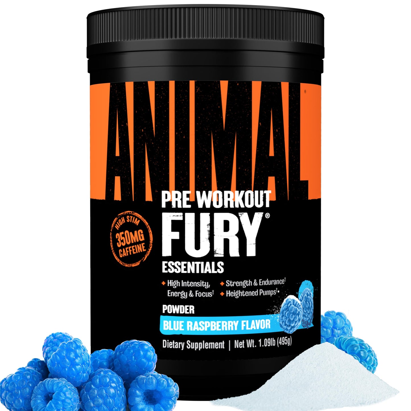 Animal Fury Pre Workout Powder – Blue Ice Pop, 350mg Caffeine, BCAA Amino Acids, 2g Beta Alanine, Citrulline & Tyrosine, Energy, Focus, Strength, Endurance, Preworkout for Men & Women, 30 Servings