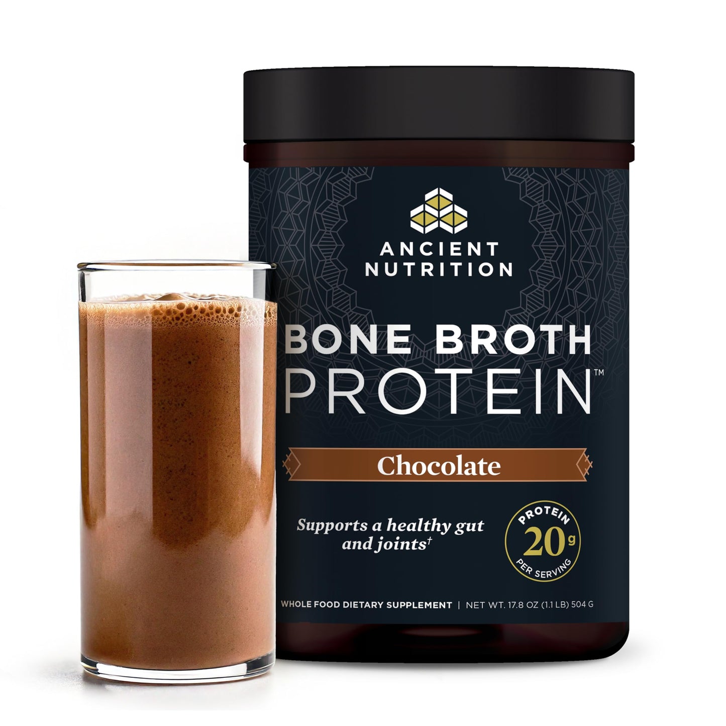 Ancient Nutrition Grass Fed Bone Broth Protein Powder, Vanilla | 20g Clean Protein, Grass-Fed & Pasture-Raised, Collagen Types I, II & III, Gut + Joint Support, 20 Servings